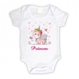 Body bébé personnalisé avec une jolie licorne et le prénom